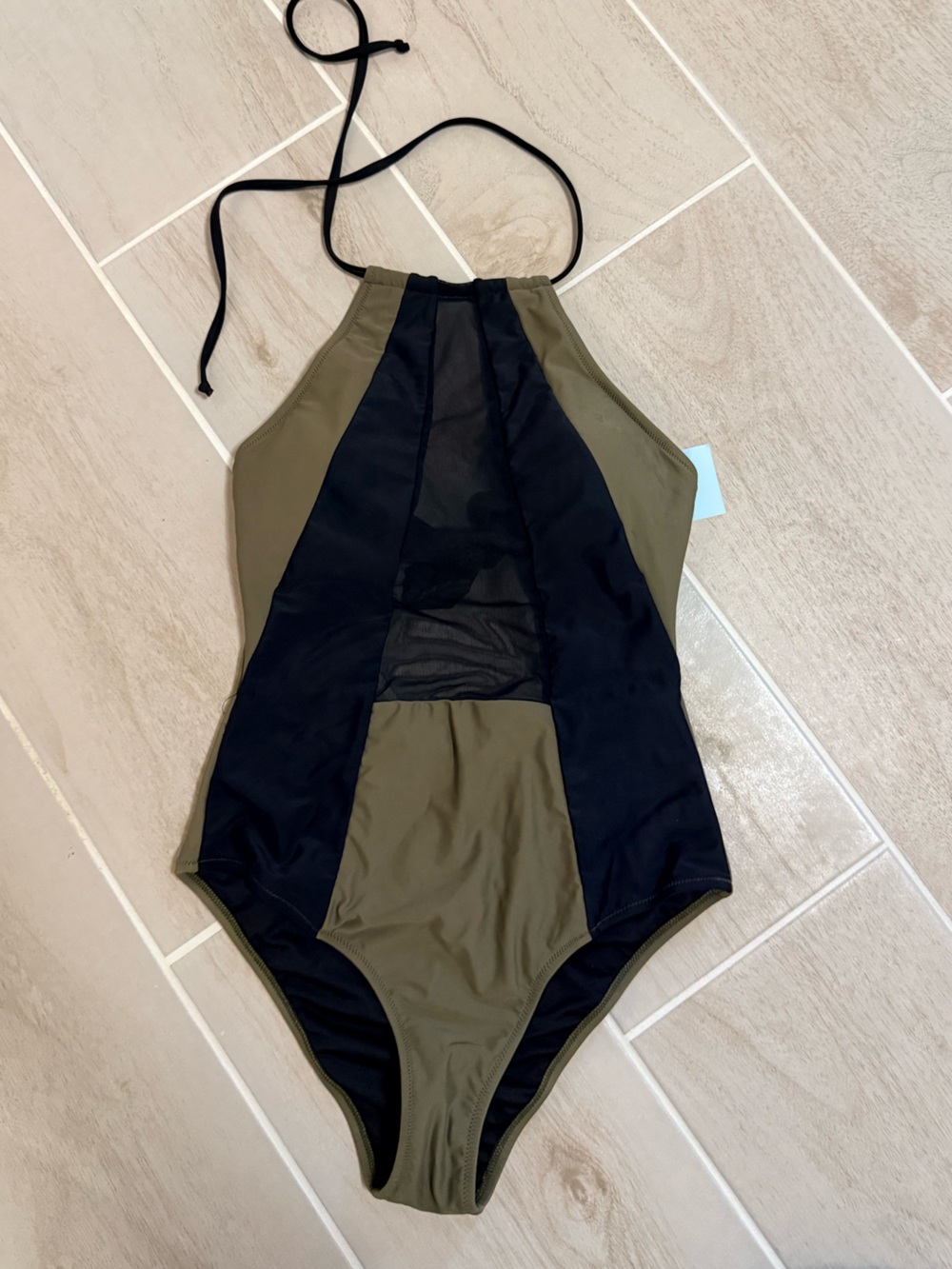 Cupshe Olive Green & Black Halter One-Piece Swimsuit - brand new with tags sz S